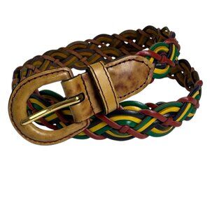Donna Katz Multicolor Braided Woven Belt Large Fun Colorful Leather Vintage